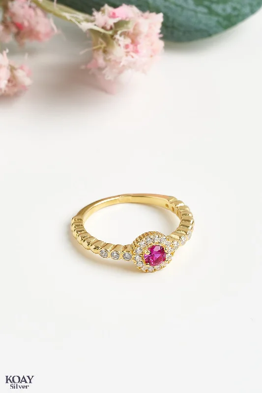 Peace design rings-Zircon Ring (044-Pink) GP 7US