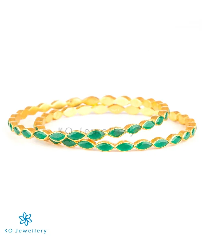 Matte cuff bangles-The Avantika Silver Kemp Bangle(Green/Size 2.2/2.4/2.8)