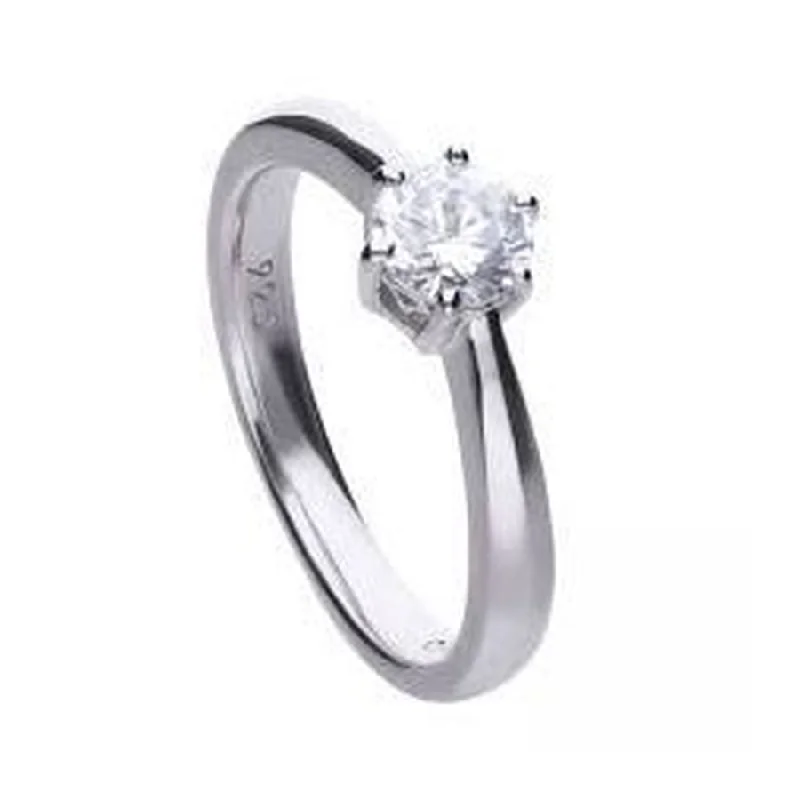 Timeless silver engagement rings-Silver Cubic Zirconia Solitaire Ring, size L