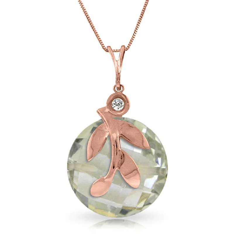 Yarn tassel necklaces-14K Solid Rose Gold Necklace with Natural Green Amethyst & Diamond