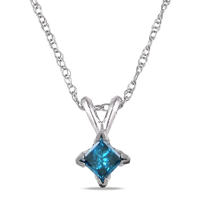 Aged charm necklaces-Miadora 10k White Gold 1/4ct TDW Blue Diamond Solitaire Necklace