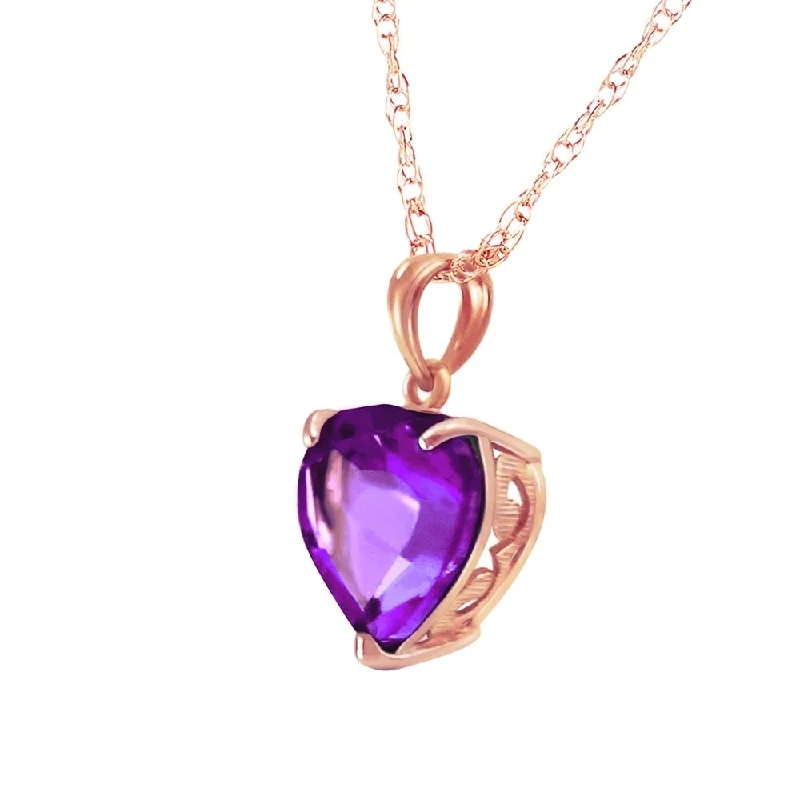 Dainty charm necklaces-14K Solid Rose Gold Necklace with Natural 10mm Heart Amethyst