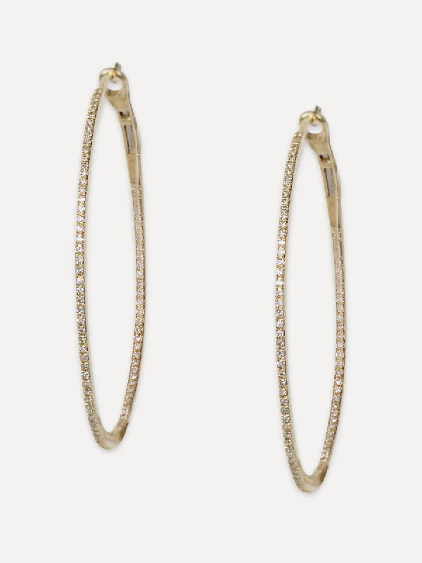 Lily motif earrings-14K Diamond Large Oval Hoops