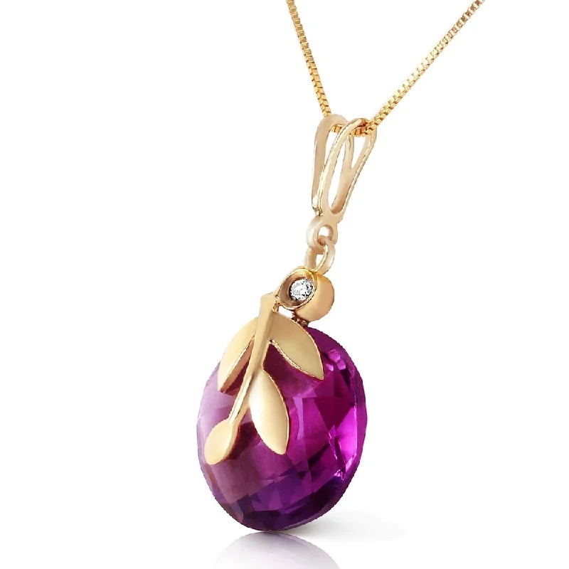 Layered chain necklaces-5.32 Carat 14K Solid Gold Necklace Checkerboard Cut Purple Amethyst Diamo