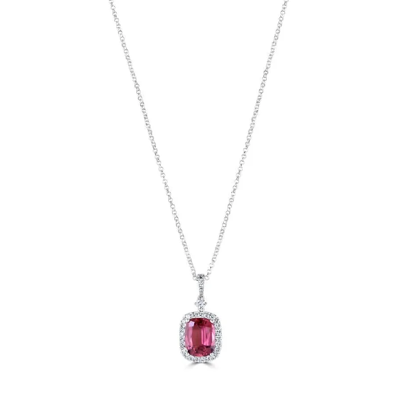 Infinity band engagement rings-18ct White Gold Pink Tourmaline & Diamond Halo Cluster Pendant