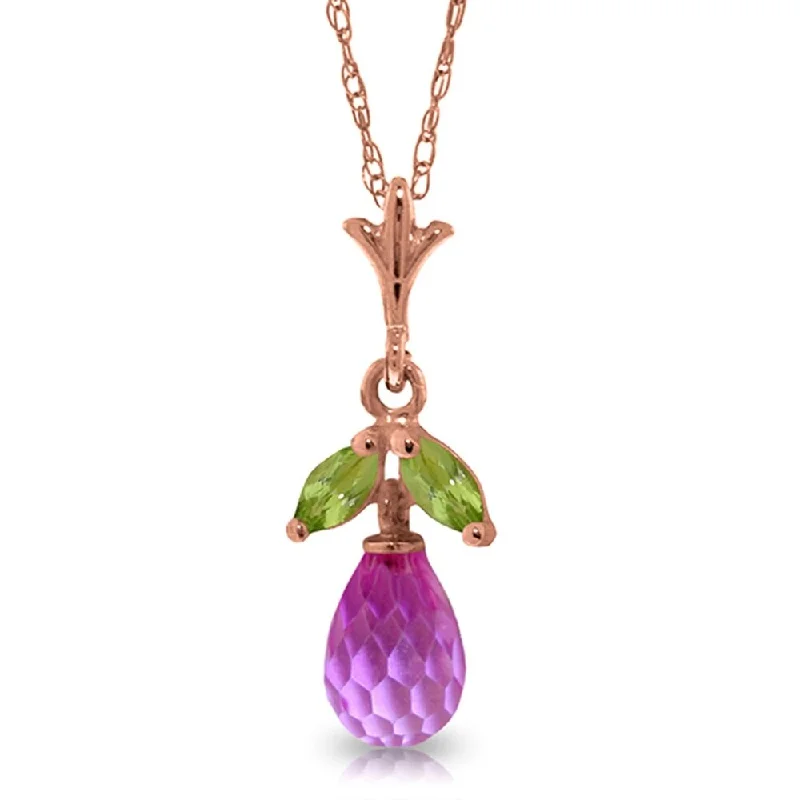 Fine thread necklaces-14K Rose Gold Necklace w/ Pink Topaz & Peridots