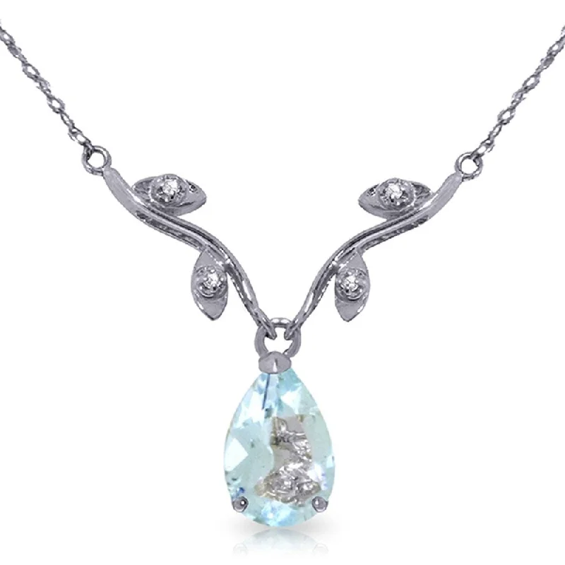 Wave pattern necklaces-1.52 Carat 14K White Gold Necklace Natural Diamond Aquamarine