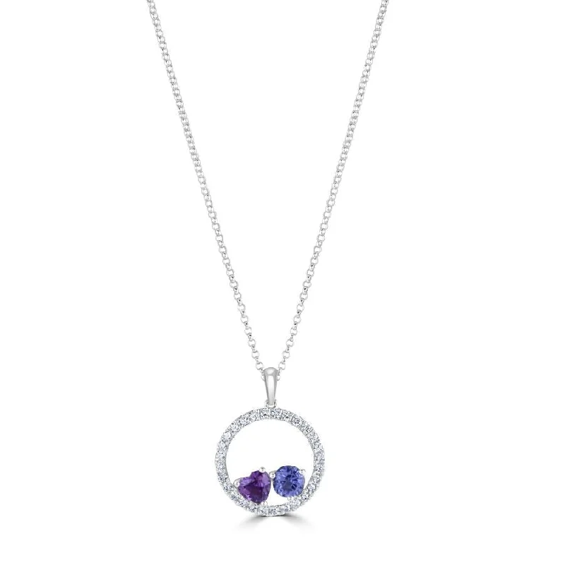 Luxe diamond engagement rings-18ct White Gold Blue & Pink Sapphire & Diamond Circle Pendant