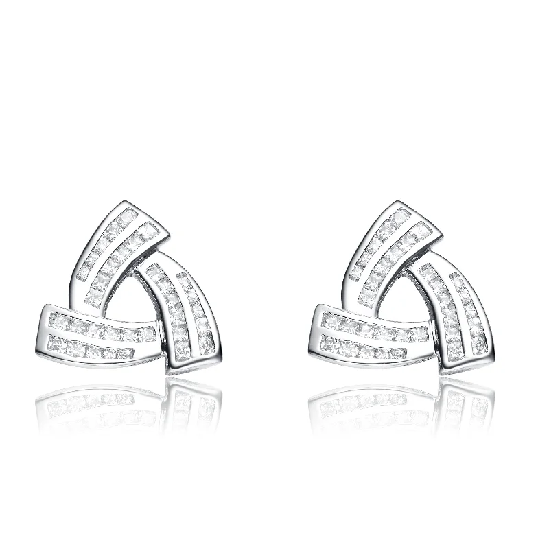 Java charm earrings-Cubic Zirconia Sterling Silver Rhodium Plated Triangle Shape Earrings