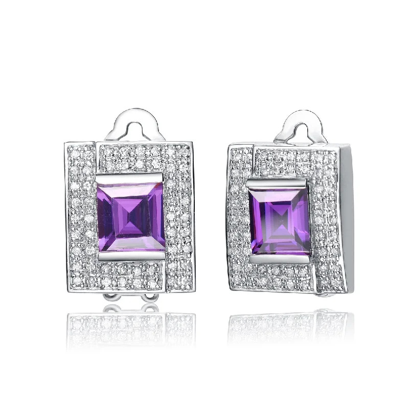 Deco style earrings-La Scène Purple Square Stud Earrings