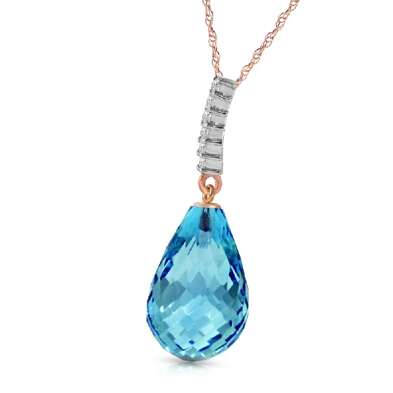 Woven cord necklaces-6.68 Carat 14K Solid Rose Gold Necklace Diamond Briolette Drop Blue Topaz