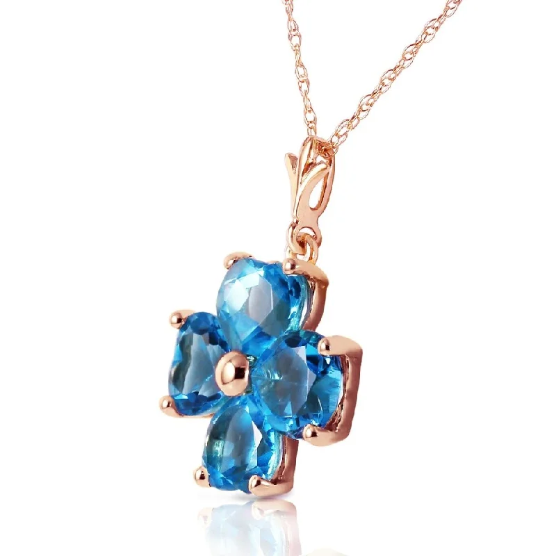 Owl charm necklaces-3.8 Carat 14K Solid Rose Gold Heart Cluster Blue Topaz Necklace