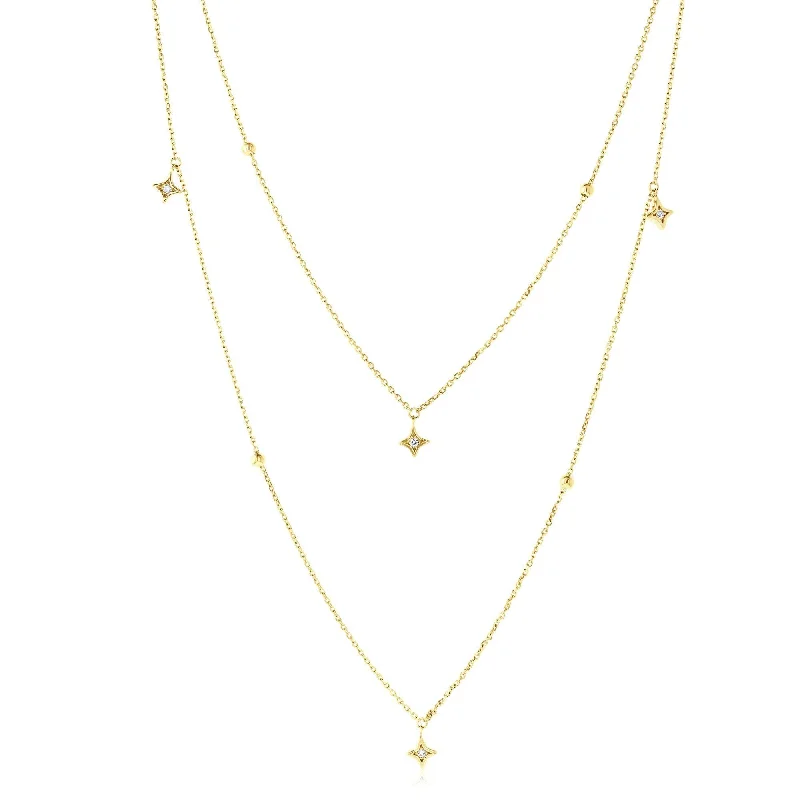 Secure clasp necklaces-Annello by Kobelli 14k Gold Bohemian Diamond Layered Necklace (GH/I)