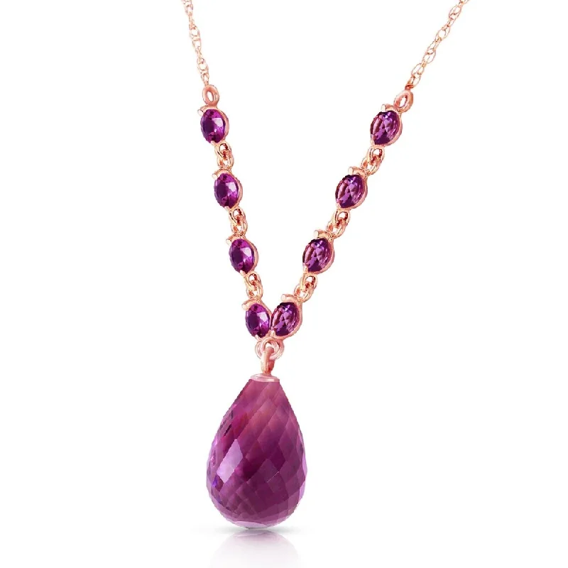 Hemp cord necklaces-14K Solid Rose Gold Necklace with Natural Purple Amethysts