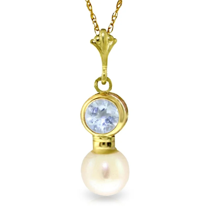 Raised disc necklaces-1.23 Carat 14K Gold Necklace Aquamarine Pearl