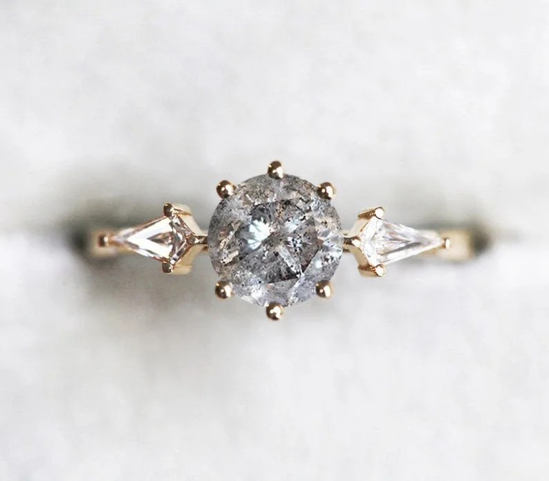 Vintage rose engagement rings-Jolie Round Salt & Pepper Diamond Ring