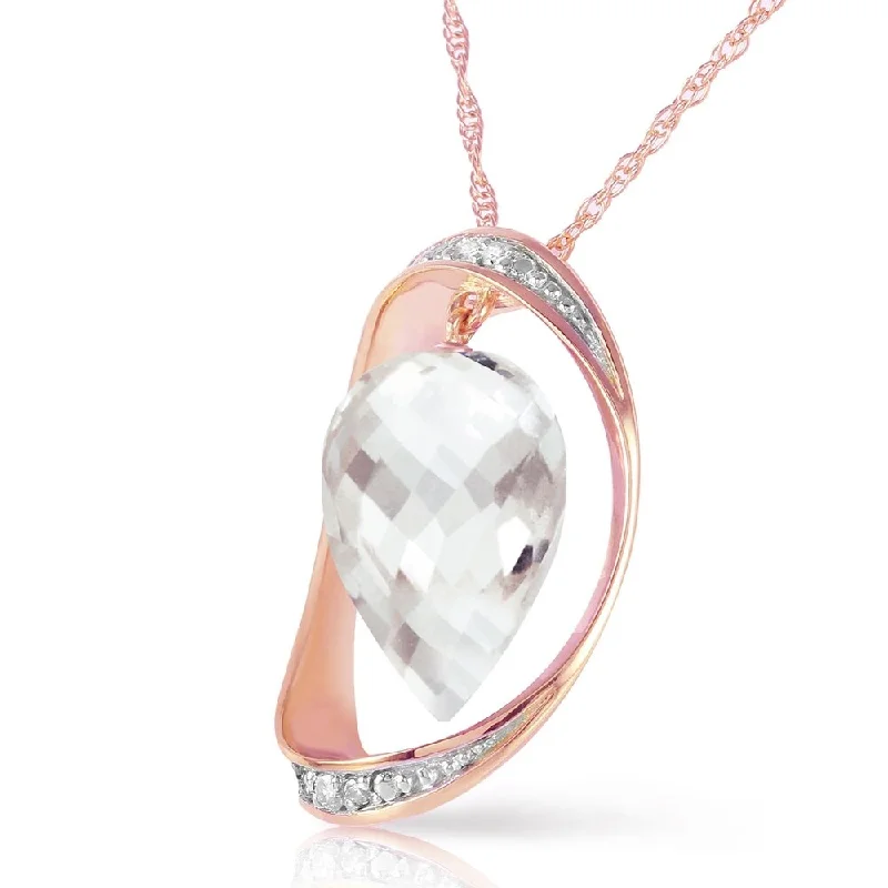 Ruby gem necklaces-14K Solid Rose Gold Necklace with Diamonds & Briolette Pointy Drop White Topaz