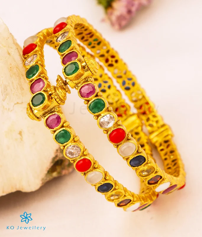 Sleek gold bangles-The Kripa Silver Navratna Bracelet (Size/2.8)