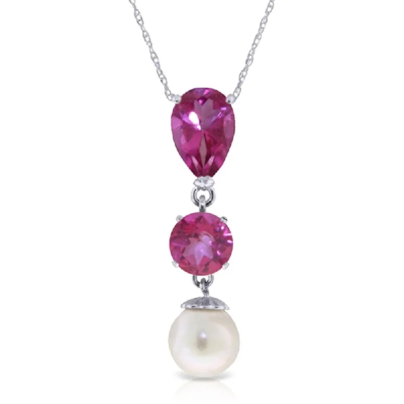 Ruby stone necklaces-5.25 Carat 14K White Gold Necklace Pink Topaz Pearl