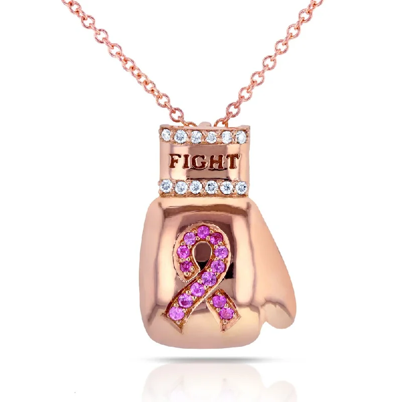 Surf motif necklaces-Annello by Kobelli 14k Rose Gold BCA Pink Sapphire and Diamond Accent 'Fight' Boxing Glove Necklace