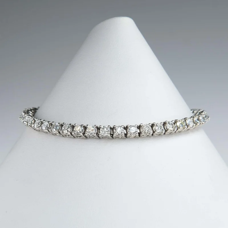 Coiled cord bangles-5.00ctw Round Diamond 7.25" Tennis Bracelet in 14K White Gold