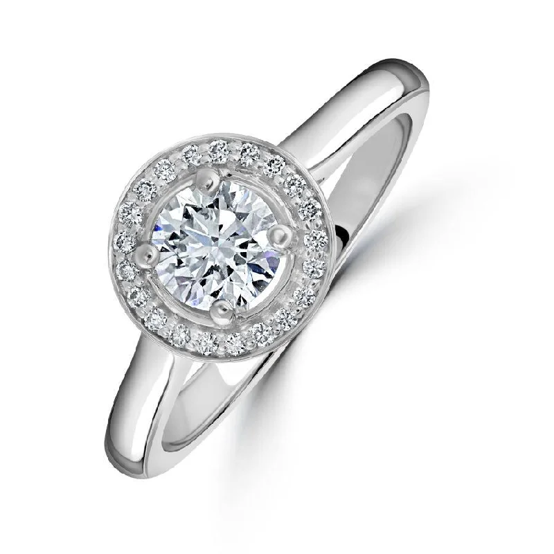 Light accent engagement rings-Platinum Round Brilliant Cut Diamond Halo Cluster Ring