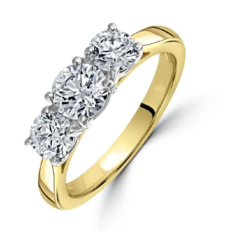 Cushion gem engagement rings-18ct Yellow Gold Round Brilliant Cut Diamond 3-Stone Ring