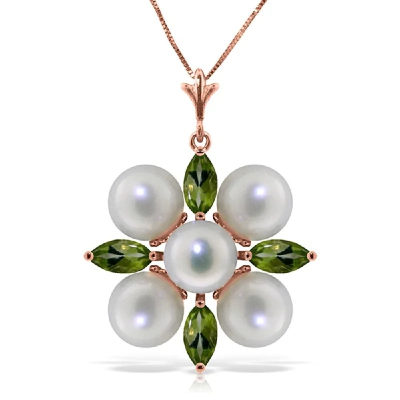 Sleek bar necklaces-6.3 Carat 14K Solid Rose Gold Snowflake pearl Peridot Necklace