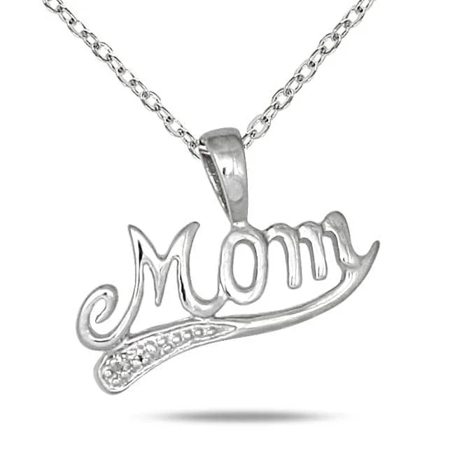 Agate stone necklaces-Marquee 14k White Gold Diamond Accent MOM Necklace (I-J, I1-I2)