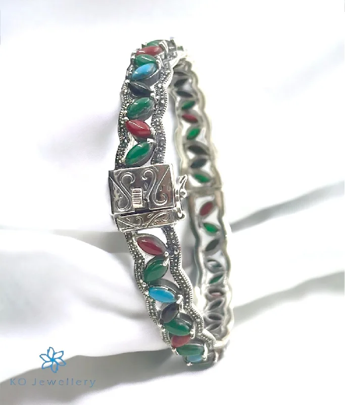 Shiny modern bangles-The Gemstone Sparkle Silver Marcasite Openable Bracelet