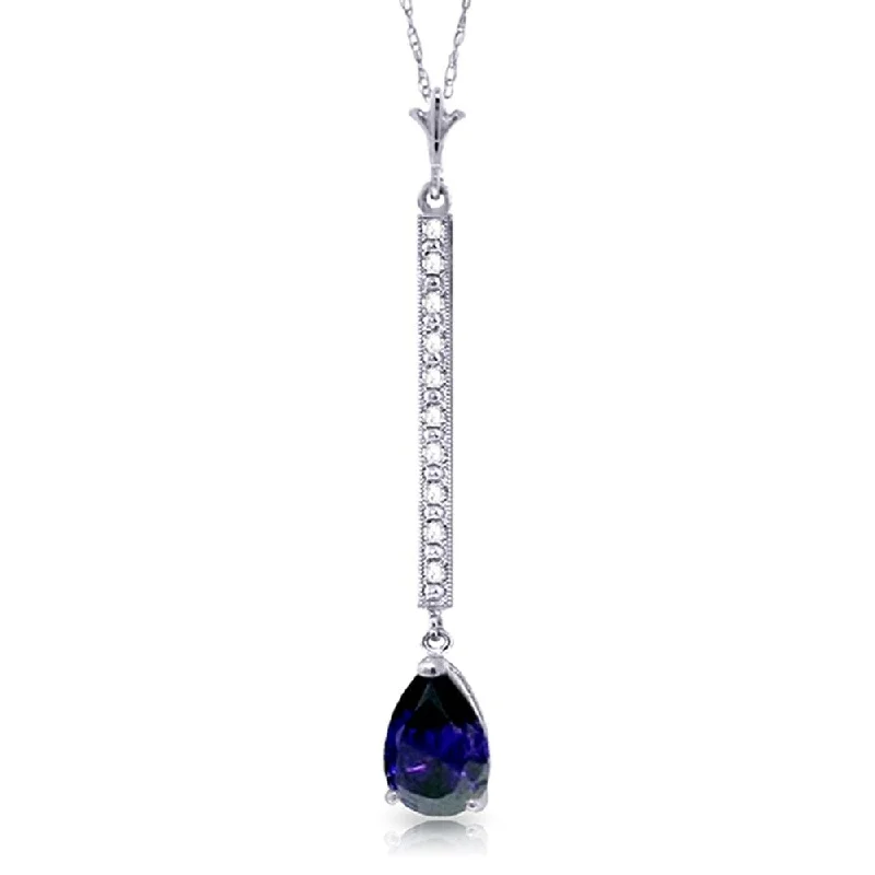 Mesh choker necklaces-1.8 Carat 14K White Gold Necklace Diamond Sapphire