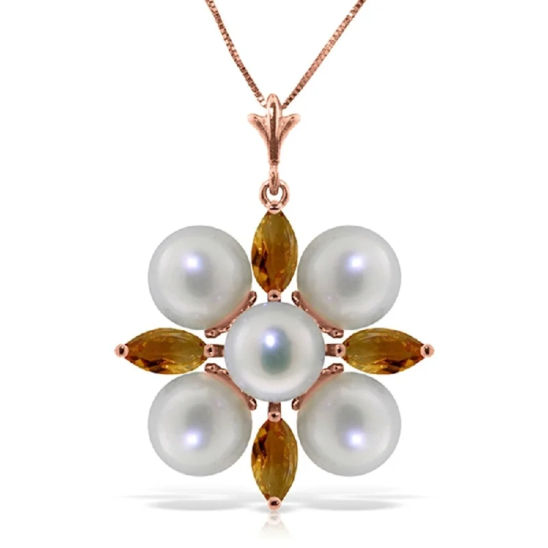 Vibrant enamel necklaces-6.3 CTW 14K Solid Rose Gold Snowflake pearl Citrine Necklace