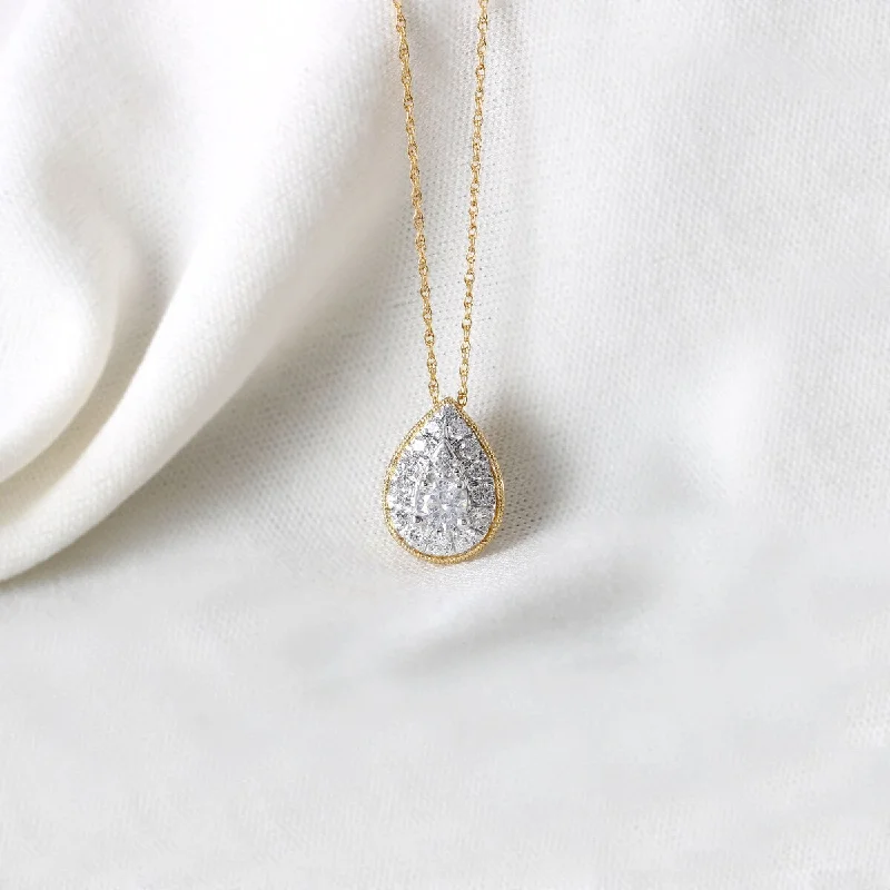 Tiered link necklaces-1/2ct TDW Diamond Halo Necklace Pendant in 10k Gold by De Couer