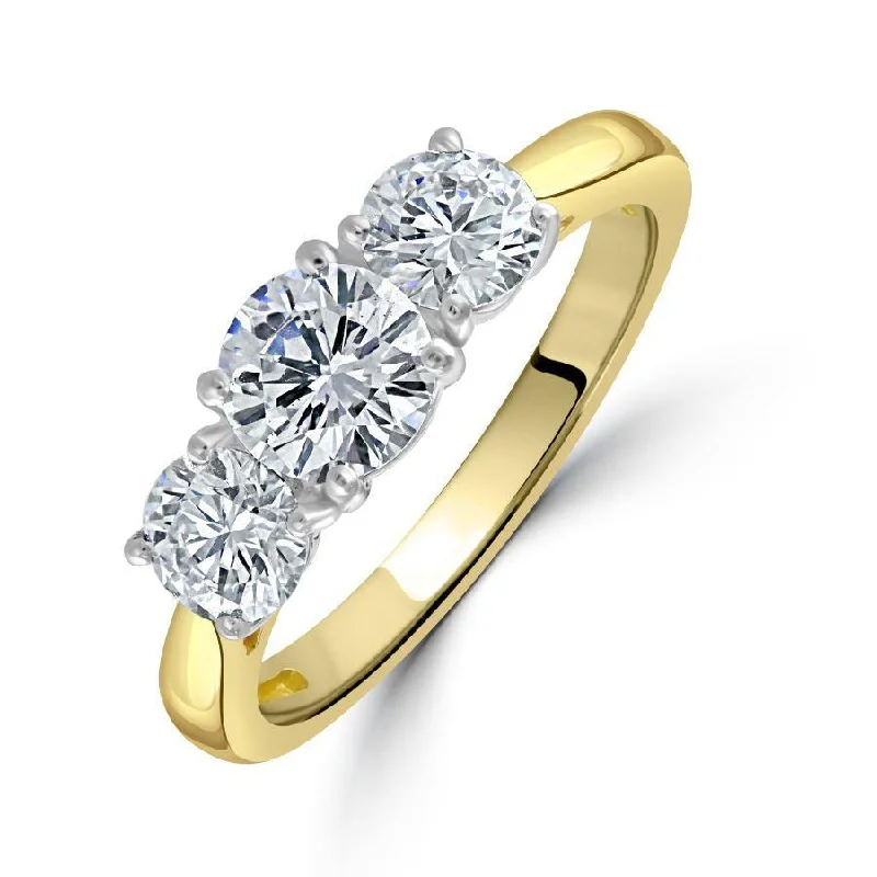 Mixed metal engagement rings-18ct Yellow Gold Round Brilliant Cut Diamond Trilogy Ring