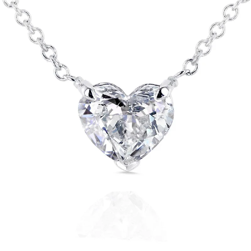 Dove feather necklaces-Annello by Kobelli 14k White Gold Floating Heart Certified 3/4ct Diamond Solitaire Necklace