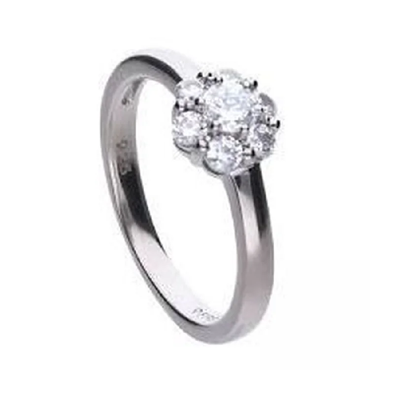 Satin finish engagement rings-Silver Cubic Zirconia Flower Cluster Ring, size M