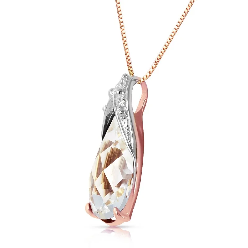 Polished bead necklaces-5 Carat 14K Solid Rose Gold Ocean White Topaz Necklace