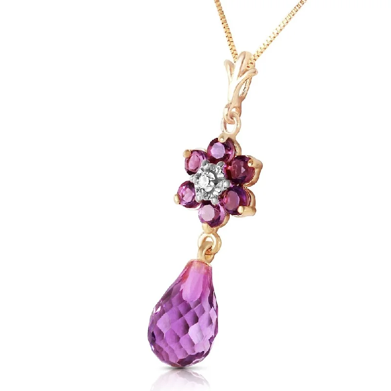 Owl charm necklaces-2.78 Carat 14K Solid Gold Necklace Natural Amethyst Diamond