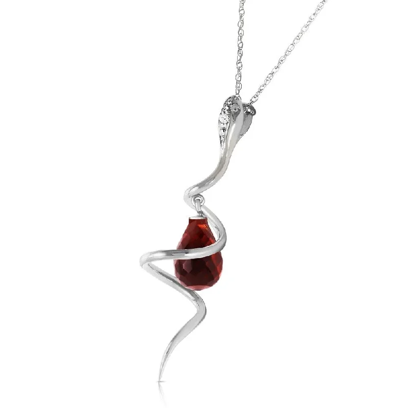 Sapphire pendant necklaces-14K Solid White Gold Snake Necklace with Dangling Briolette Garnet & Diamond