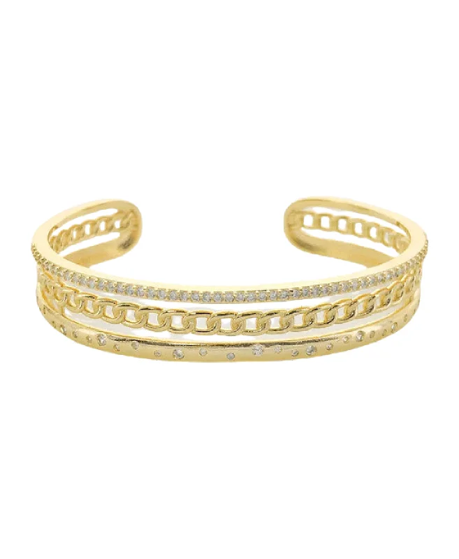 Wide geometric bangles-Triple Layer Cuff Bracelet