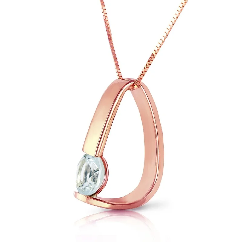 Oval gem necklaces-14K Solid Rose Gold Modern Necklace with Natural Aquamarine