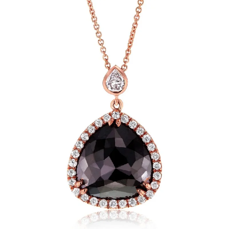 Raven feather necklaces-Annello by Kobelli 14k Rose Gold 5ct TDW Black and White Diamond Teardrop Halo Necklace