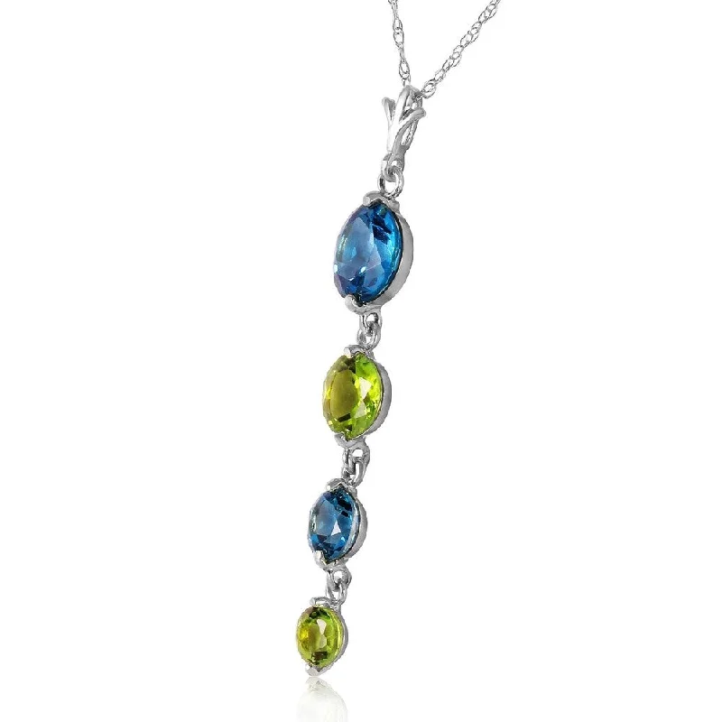 Plaited knot necklaces-3.9 Carat 14K Solid White Gold Please Nod Blue Topaz Peridot Necklace