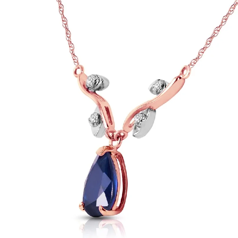 Quirky bead necklaces-14K Solid Rose Gold Necklace withNatural Diamond & Sapphire