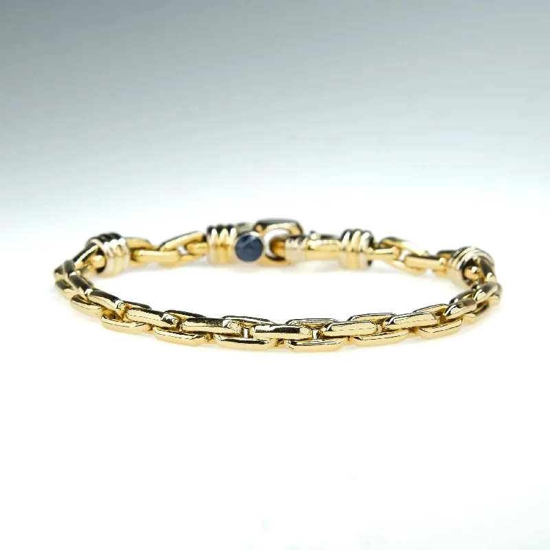 Cotton cord bangles-Chunky Elongated Cable Link Bracelet with Sapphire Accents in 18K Yellow Gold