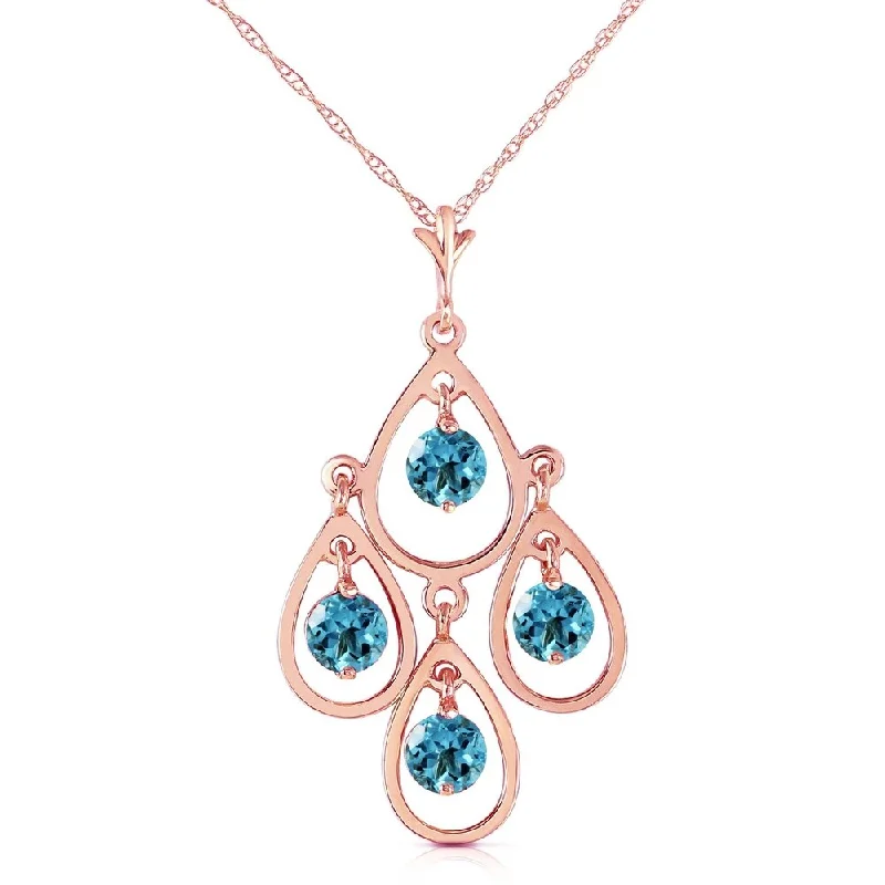 Wide bib necklaces-14K Solid Rose Gold Necklace with Natural Blue Topaz