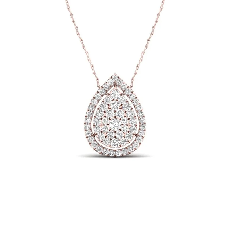 Polished name necklaces-De Couer 10K Rose Gold 1/3ct TDW Diamond Halo Necklace - Pink