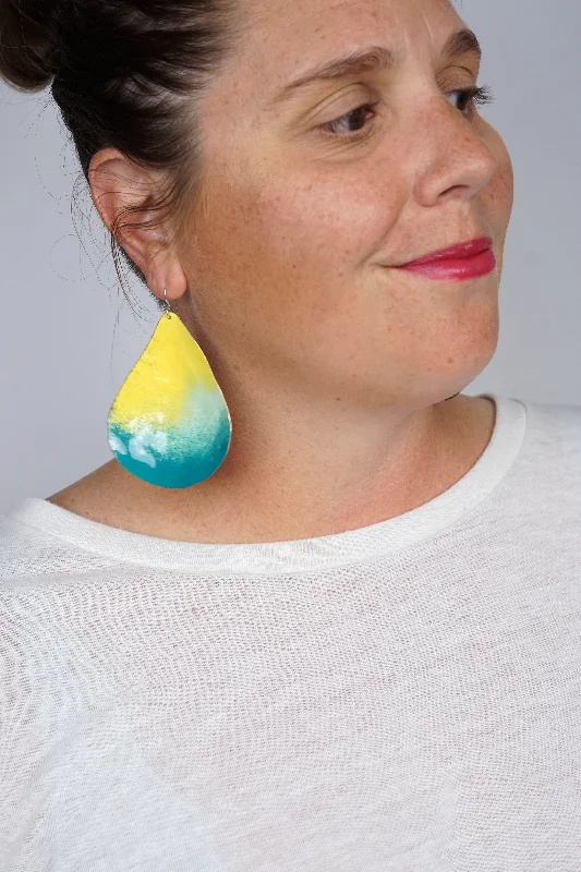 Pure star earrings-Chroma Statement Earrings in Yellow and Bold Teal