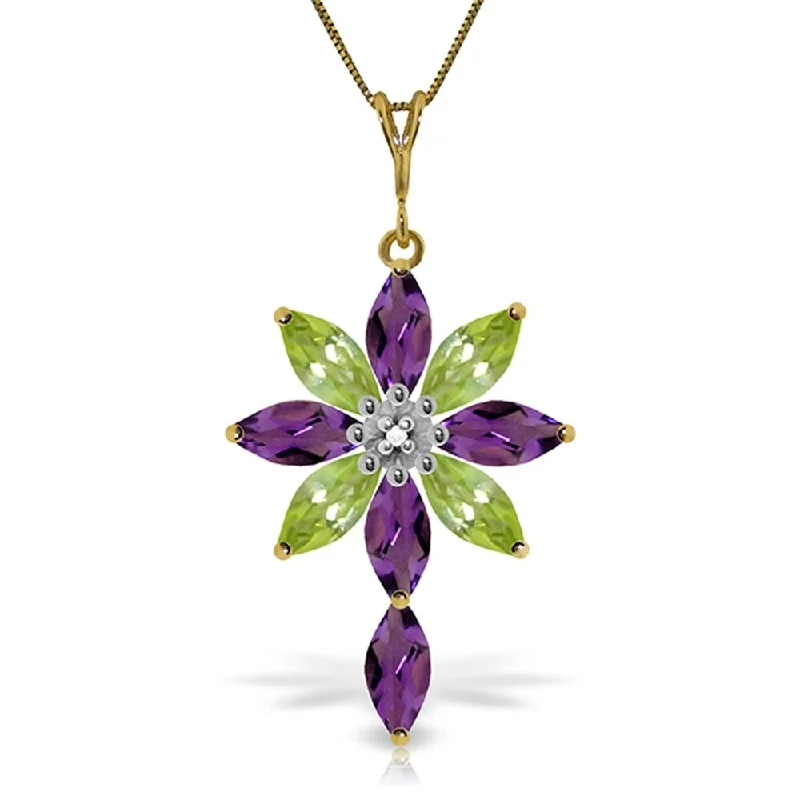 Tide shape necklaces-2 Carat 14K Gold Necklace Diamond, Purple Amethyst Peridot