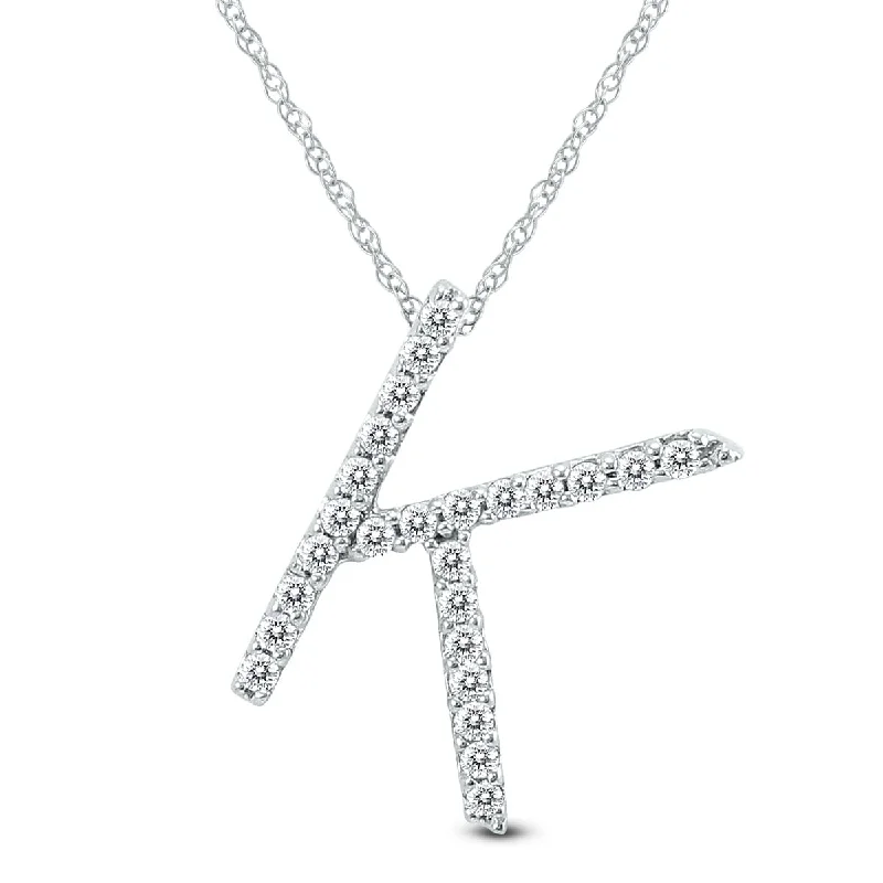 Vine braid necklaces-Marquee 1/8 Carat TW K Initial Diamond Pendant Necklace in 10K White Gold with Adjustable Chain